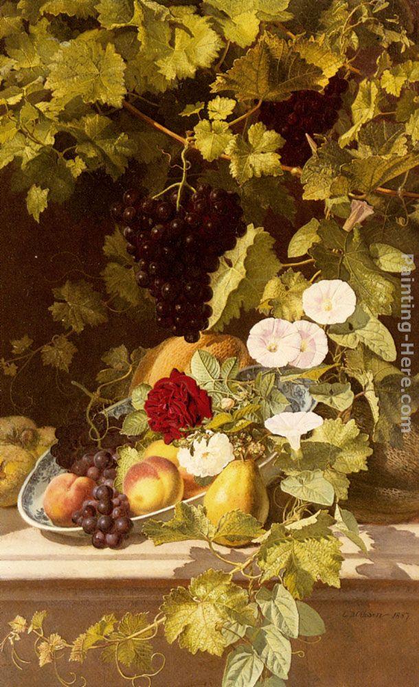 Otto Didrik Ottesen A Still Life With Fruit, Flowers And A Vase